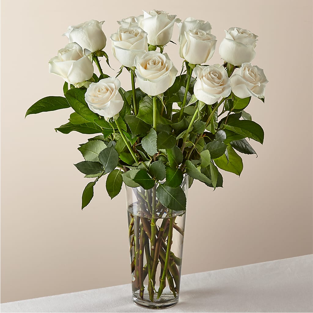 Long Stem White Rose Bouquet – MIDTOWN FLORIST, Kenosha WI