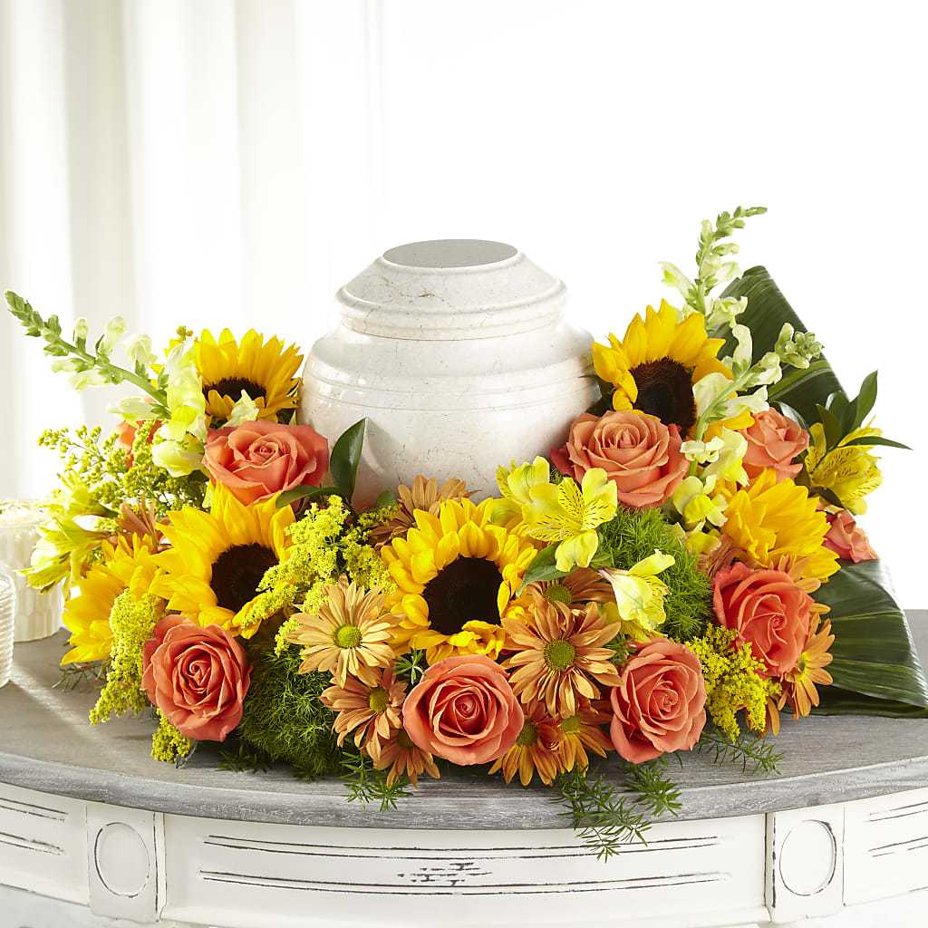Faithful Sunflower Cremation Adornment – Aiello Mid-town Florist INC, Kenosha WI