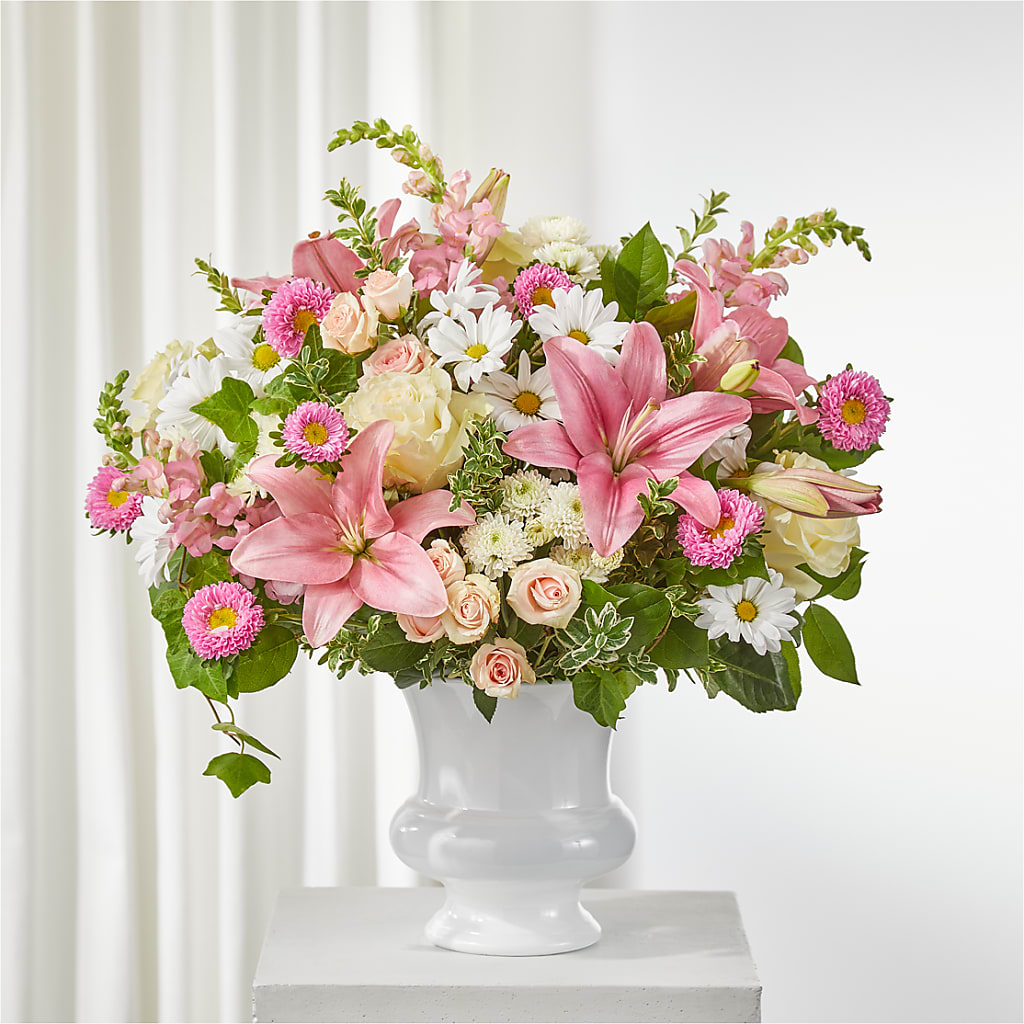 Empathetic Blooms Urn Arrangement – MIDTOWN FLORIST, Kenosha WI