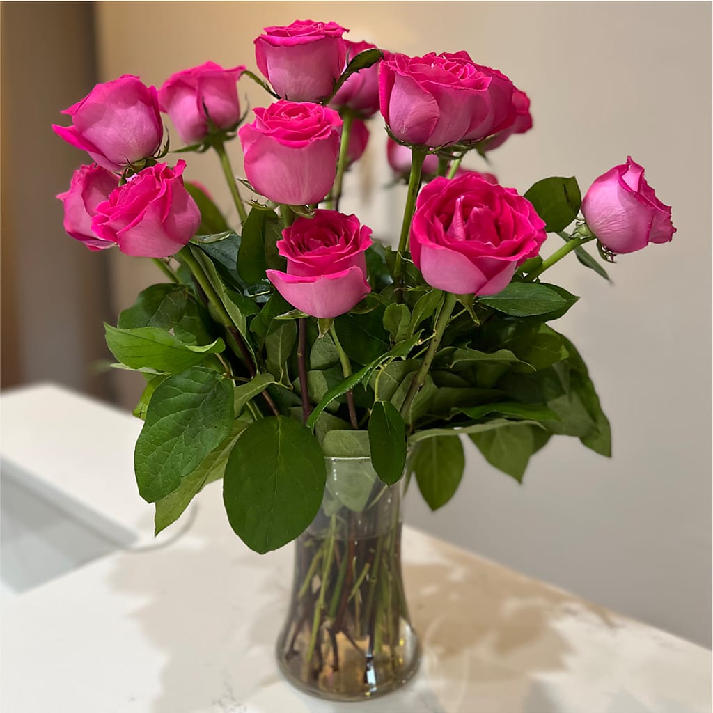 Long Stem Pink Rose Bouquet –  Aiello Mid-town Florist, Kenosha WI