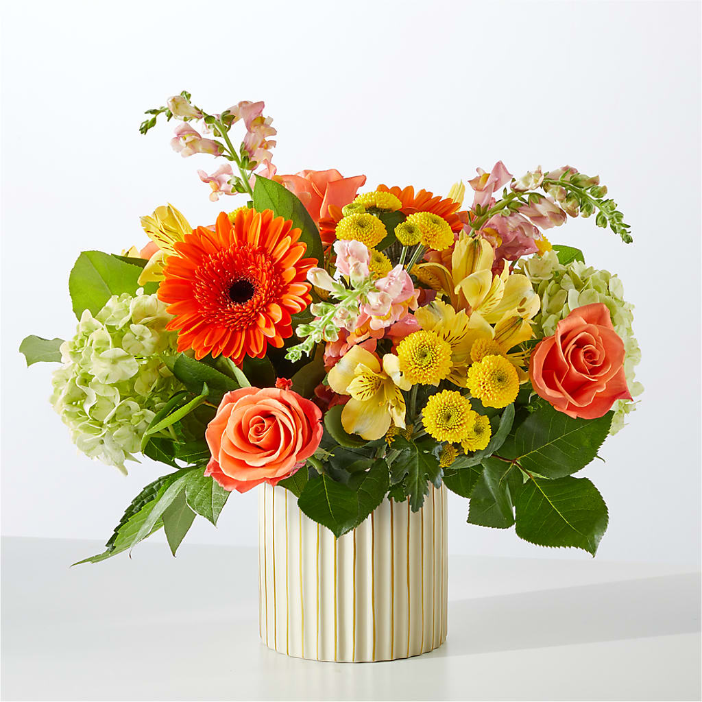 Autumn Sunshine Bouquet with Ivory Vase –  Aiello Mid-town Florist Inc, Kenosha WI